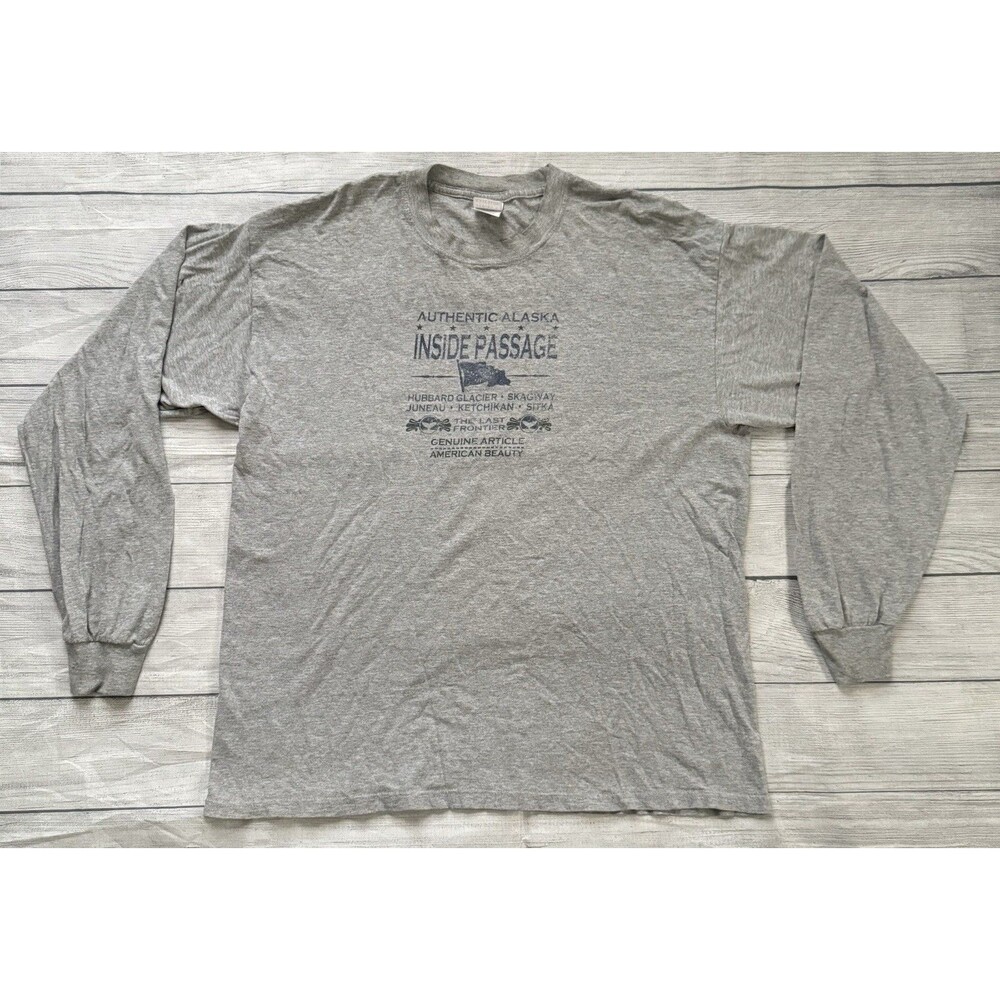 Vintage Y2K Alaska Inside Passage T Shirt Long Sleeve Size XL Gray